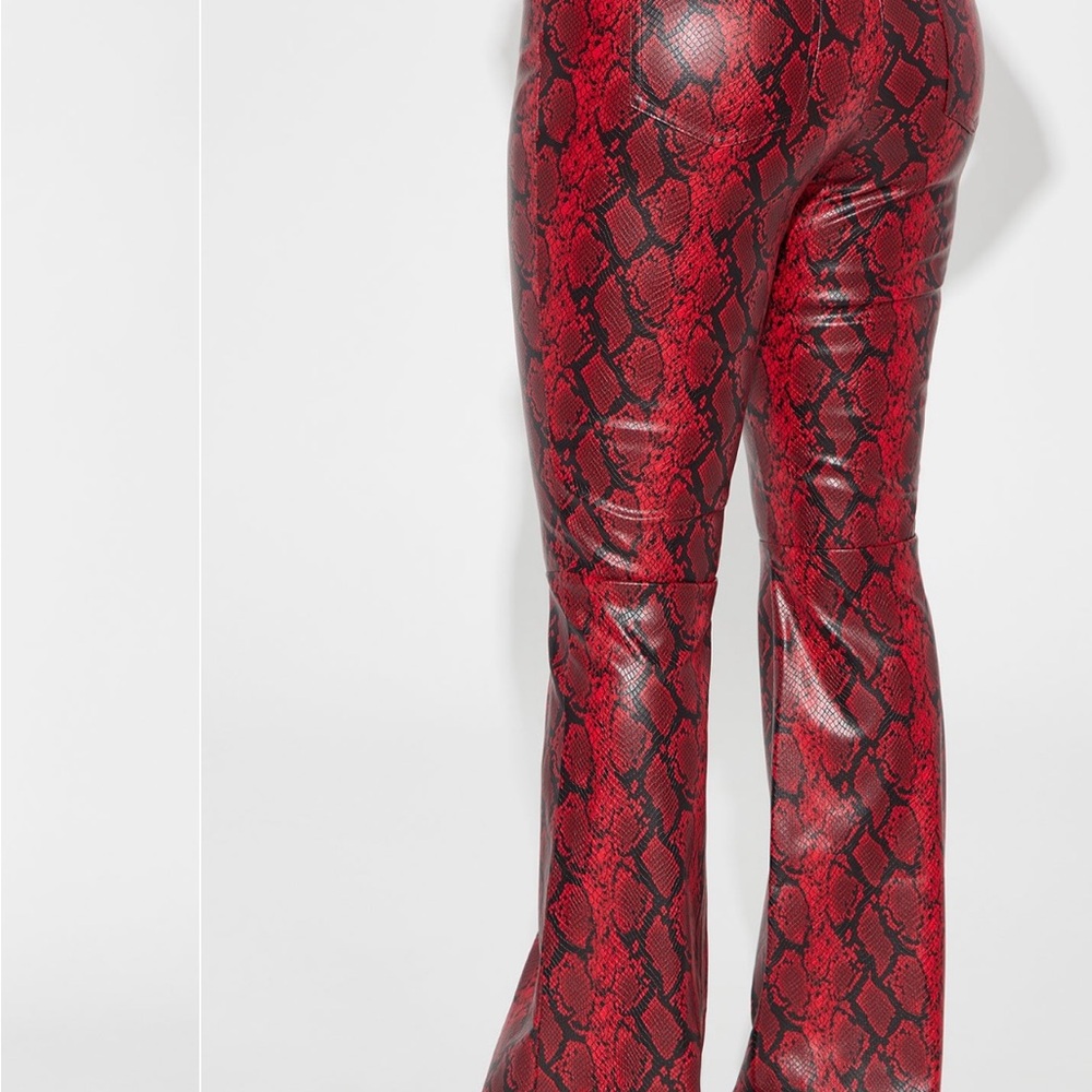 Red Snake Print Flared Pants